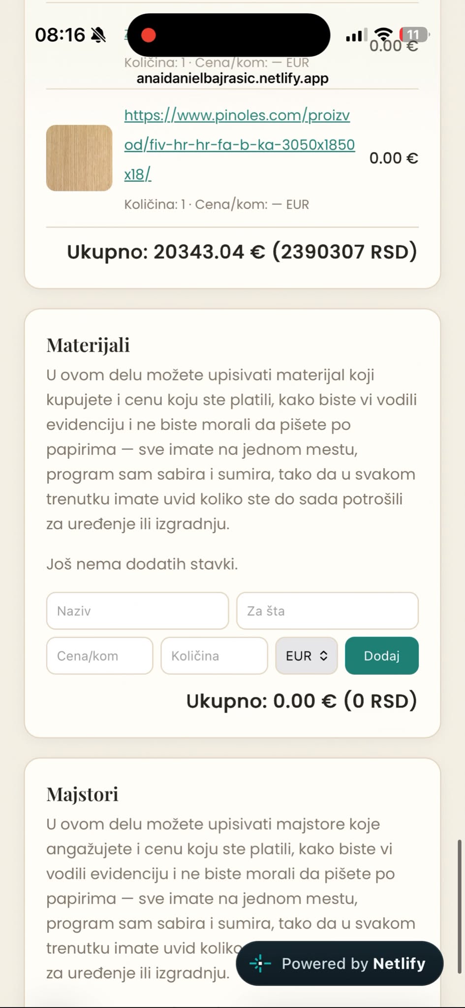 Aplikacija - digitalna lista za kupovinu, Šećerov Enterijer Studio